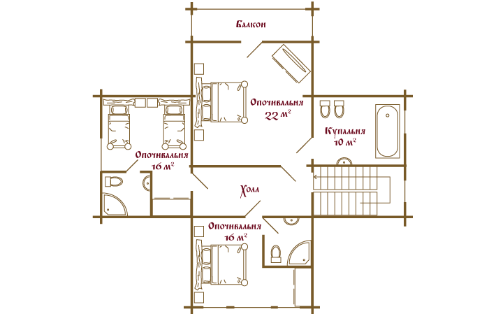 План 2-го этажа, Коттедж 'Терем', 'Окулова Заимка', отдых в коттеджах в Подмосковье.